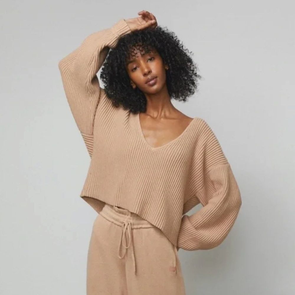 Lunya Cozy Cotton Silk Reversible Pullover in Tranquil Tan Medium MSRP $258